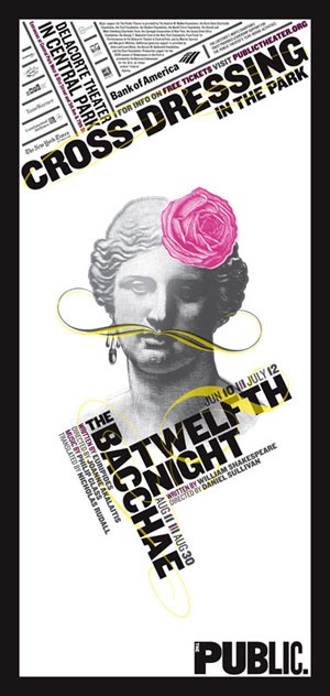 The Public Theatre poster for Twelth Night by Paula Scher